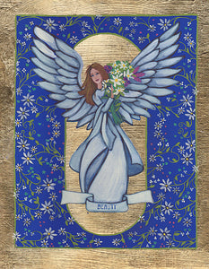 Vassia Sarri Creations, traditional egg tempera on wooden surface, mixed media, angel of beauty