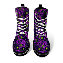 Load image into Gallery viewer, Glowing Flowers : Black Boots, PU leather upper + Rubber sole - Free standard shipping
