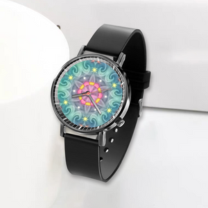 Magic Stardust original pattern : Black Plastic Quartz Watch in premium gift box - 1.6 × 1.6" - Free standard shipping