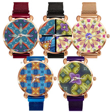 Load image into Gallery viewer, Byzantium Garden: 5 Different colors and designs Quartz Watch metallic bracelet, Magnetic Buckle - Bronze Frame - Many Metallic Bracelet Colors - in premium gift box - 1.3 × 1.3&quot; - Free standard shipping
