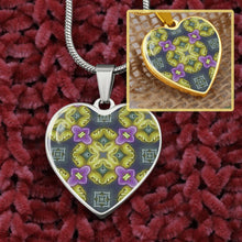 Load image into Gallery viewer, Byzantium Garden : Green Pattern Heart charm necklace, Gold or Silver Plated  with chain necklace- In luxury packaging - Free standard shipping

