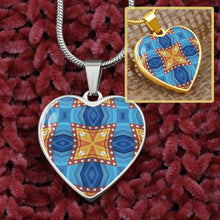 Load image into Gallery viewer, Byzantium Garden : Orange blue pattern, Heart charm necklace, Gold or Silver Plated  with chain necklace- In luxury packaging - Free standard shipping
