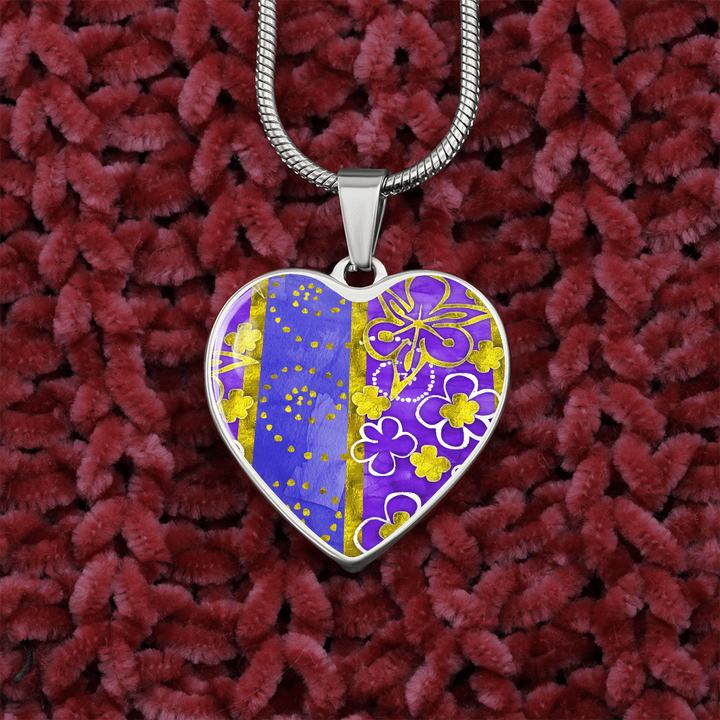 heart template-golden daisies purple Golden Daisies : Heart charm necklace, Gold or Silver Plated  with chain necklace- In luxury packaging - Free standard shipping
