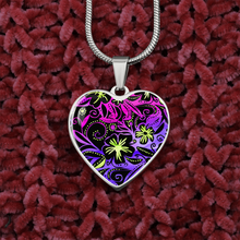 Load image into Gallery viewer, Glowing Flowers : Heart charm necklace, Gold or Silver Plated  with chain necklace- In luxury packaging - Free standard
