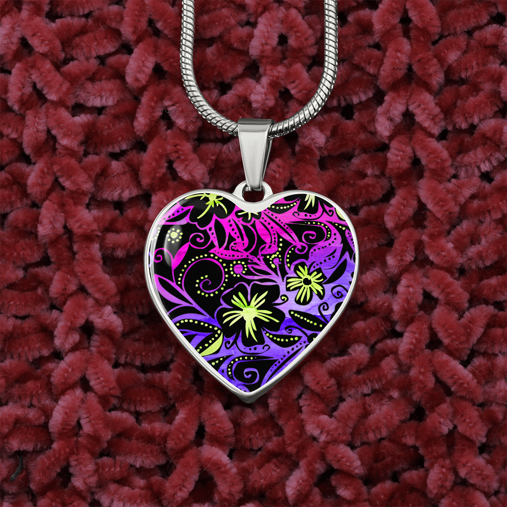 Glowing Flowers : Heart charm necklace, Gold or Silver Plated  with chain necklace- In luxury packaging - Free standard