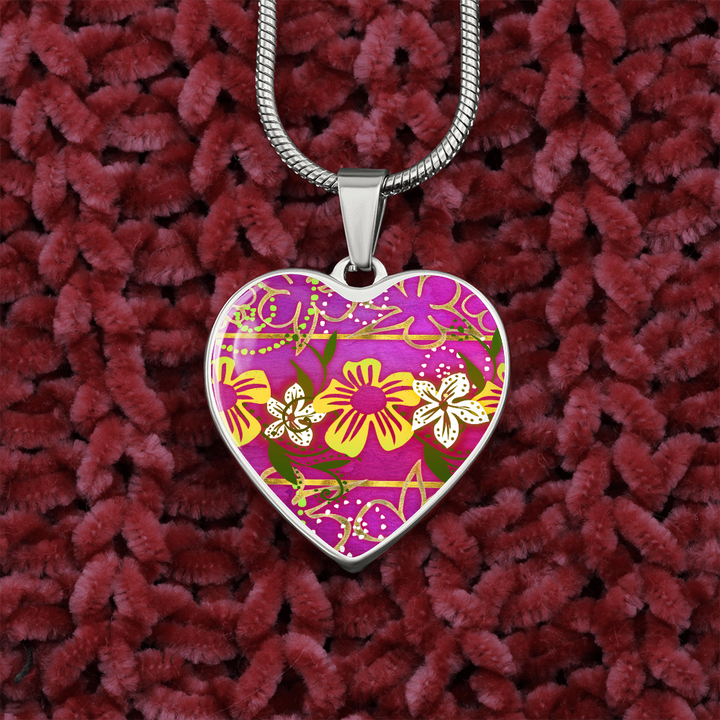heart template-golden daisies magenta Golden Daisies : Heart charm necklace, Gold or Silver Plated  with chain necklace- In luxury packaging - Free standard shipping