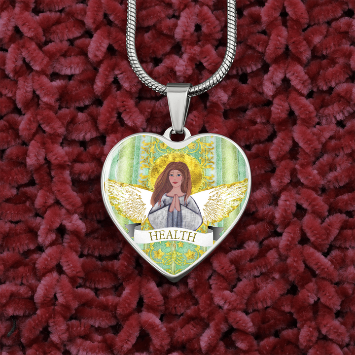 Health Angel: Heart charm necklace, Gold or Silver Plated  with chain necklace- In luxury packaging - Free standard shipping