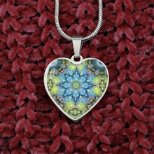 Load image into Gallery viewer, Magic Stardust green pattern: Heart charm necklace, Gold or Silver Plated  with chain necklace- In luxury packaging - Free standard shipping
