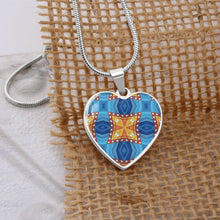 Load image into Gallery viewer, Byzantium Garden : Orange blue pattern, Heart charm necklace, Gold or Silver Plated  with chain necklace- In luxury packaging - Free standard shipping
