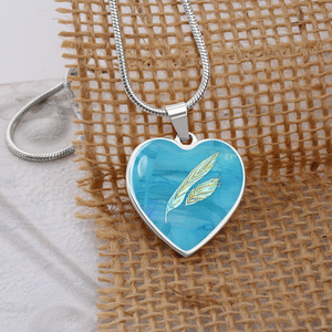 Angelic feathers blue bg : Heart charm necklace, Gold or Silver Plated  with chain necklace- In luxury packaging - Free standard shipping