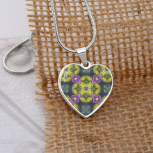 Load image into Gallery viewer, Byzantium Garden : Green Pattern Heart charm necklace, Gold or Silver Plated  with chain necklace- In luxury packaging - Free standard shipping
