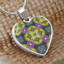 Load image into Gallery viewer, Byzantium Garden : Green Pattern Heart charm necklace, Gold or Silver Plated  with chain necklace- In luxury packaging - Free standard shipping
