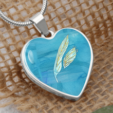 Load image into Gallery viewer, Angelic feathers blue bg : Heart charm necklace, Gold or Silver Plated  with chain necklace- In luxury packaging - Free standard shipping

