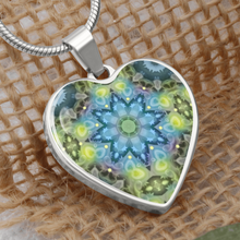 Load image into Gallery viewer, Magic Stardust green pattern: Heart charm necklace, Gold or Silver Plated  with chain necklace- In luxury packaging - Free standard shipping
