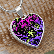 Load image into Gallery viewer, Glowing Flowers : Heart charm necklace, Gold or Silver Plated  with chain necklace- In luxury packaging - Free standard
