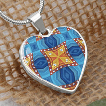 Load image into Gallery viewer, Byzantium Garden : Orange blue pattern, Heart charm necklace, Gold or Silver Plated  with chain necklace- In luxury packaging - Free standard shipping

