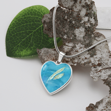 Load image into Gallery viewer, Angelic feathers blue bg : Heart charm necklace, Gold or Silver Plated  with chain necklace- In luxury packaging - Free standard shipping

