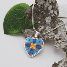 Load image into Gallery viewer, Byzantium Garden : Orange blue pattern, Heart charm necklace, Gold or Silver Plated  with chain necklace- In luxury packaging - Free standard shipping
