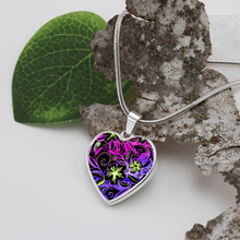 Load image into Gallery viewer, Glowing Flowers : Heart charm necklace, Gold or Silver Plated  with chain necklace- In luxury packaging - Free standard
