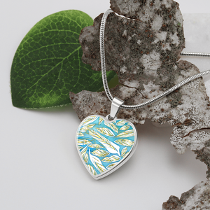 Angelic Feathers Pattern : Heart charm necklace, Gold or Silver Plated  with chain necklace- In luxury packaging - Free standard shipping