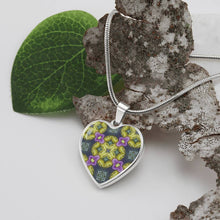 Load image into Gallery viewer, Byzantium Garden : Green Pattern Heart charm necklace, Gold or Silver Plated  with chain necklace- In luxury packaging - Free standard shipping
