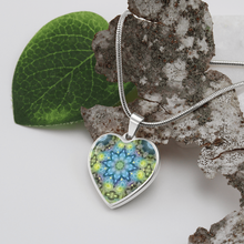 Load image into Gallery viewer, Magic Stardust green pattern: Heart charm necklace, Gold or Silver Plated  with chain necklace- In luxury packaging - Free standard shipping
