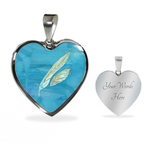 Load image into Gallery viewer, Angelic feathers blue bg : Heart charm necklace, Gold or Silver Plated  with chain necklace- In luxury packaging - Free standard shipping
