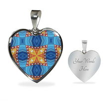 Load image into Gallery viewer, Byzantium Garden : Orange blue pattern, Heart charm necklace, Gold or Silver Plated  with chain necklace- In luxury packaging - Free standard shipping
