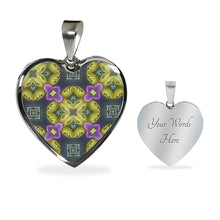 Load image into Gallery viewer, Byzantium Garden : Green Pattern Heart charm necklace, Gold or Silver Plated  with chain necklace- In luxury packaging - Free standard shipping

