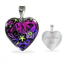 Load image into Gallery viewer, Glowing Flowers : Heart charm necklace, Gold or Silver Plated  with chain necklace- In luxury packaging - Free standard
