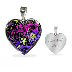 Glowing Flowers : Heart charm necklace, Gold or Silver Plated  with chain necklace- In luxury packaging - Free standard