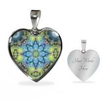 Load image into Gallery viewer, Magic Stardust green pattern: Heart charm necklace, Gold or Silver Plated  with chain necklace- In luxury packaging - Free standard shipping
