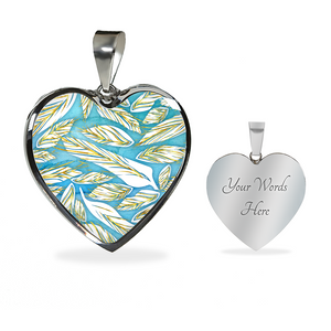 Angelic Feathers Pattern : Heart charm necklace, Gold or Silver Plated  with chain necklace- In luxury packaging - Free standard shipping