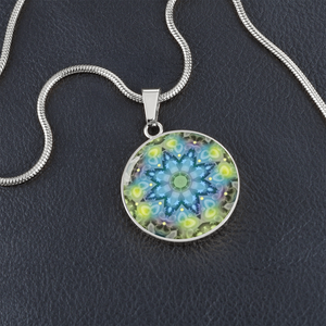 Magic Stardust - Green Pattern : Round Charm, Gold or Silver Plated, with strong chain necklace   - In luxury packaging - Free standard shipping