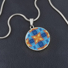 Load image into Gallery viewer, Byzantium Garden : Orange Blue pattern,  Round Charm, Gold or Silver Plated, with strong chain necklace   - In luxury packaging - Free standard
