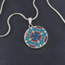Load image into Gallery viewer, Byzantium Garden: Blue pattern, Round Charm, Gold or Silver Plated, with strong chain necklace   - In luxury packaging - Free standard shipping
