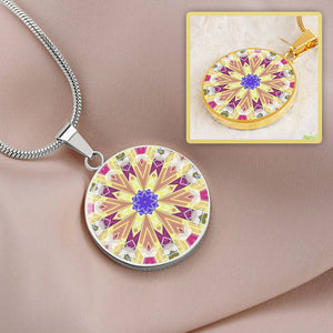 Byzantium Garden : Golden pattern,  Round Charm, Gold or Silver Plated, with strong chain necklace   - In luxury packaging - Free standard