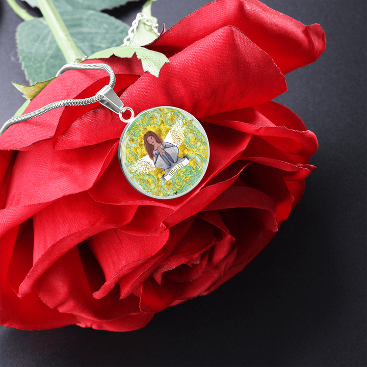 Health Angel : Round Charm, Gold or Silver Plated, with strong chain necklace   - In luxury packaging - Free standard shipping