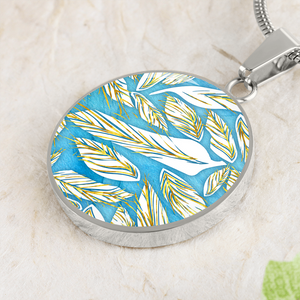 Angelic Feathers Pattern Round Charm, Gold or Silver Plated, with strong chain necklace   - In luxury packaging - Free standard shipping
