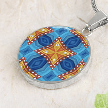 Load image into Gallery viewer, Byzantium Garden : Orange Blue pattern,  Round Charm, Gold or Silver Plated, with strong chain necklace   - In luxury packaging - Free standard
