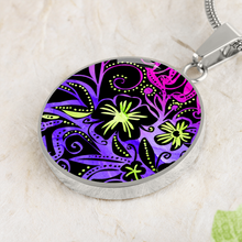 Load image into Gallery viewer, Glowing Flowers : Round Charm, Gold or Silver Plated, with strong chain necklace   - In luxury packaging - Free standard shipping
