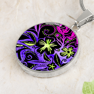 Glowing Flowers : Round Charm, Gold or Silver Plated, with strong chain necklace   - In luxury packaging - Free standard shipping