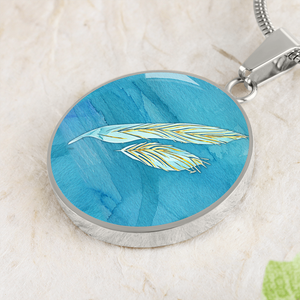Angelic feathers blue bg Round Charm, Gold or Silver Plated, with strong chain necklace   - In luxury packaging - Free standard shipping