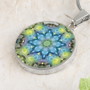 Magic Stardust - Green Pattern : Round Charm, Gold or Silver Plated, with strong chain necklace   - In luxury packaging - Free standard shipping