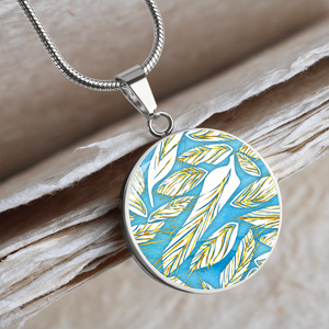 Angelic Feathers Pattern Round Charm, Gold or Silver Plated, with strong chain necklace   - In luxury packaging - Free standard shipping