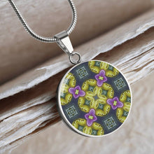 Load image into Gallery viewer, Byzantium Garden : Green pattern, Round Charm, Gold or Silver Plated, with strong chain necklace   - In luxury packaging - Free standard
