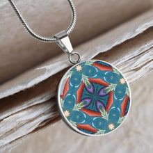 Load image into Gallery viewer, Byzantium Garden: Blue pattern, Round Charm, Gold or Silver Plated, with strong chain necklace   - In luxury packaging - Free standard shipping
