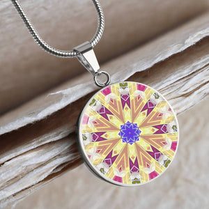 Byzantium Garden : Golden pattern,  Round Charm, Gold or Silver Plated, with strong chain necklace   - In luxury packaging - Free standard