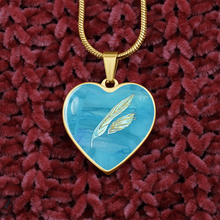 Load image into Gallery viewer, Angelic feathers blue bg : Heart charm necklace, Gold or Silver Plated  with chain necklace- In luxury packaging - Free standard shipping
