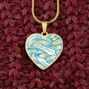 Angelic Feathers Pattern : Heart charm necklace, Gold or Silver Plated  with chain necklace- In luxury packaging - Free standard shipping